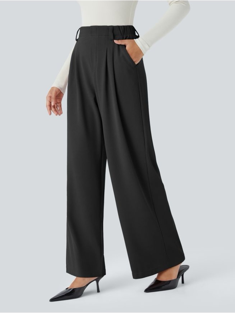 Halara Flex Black High Waisted Pocket Wide Leg Waffle Work Pants Size XS